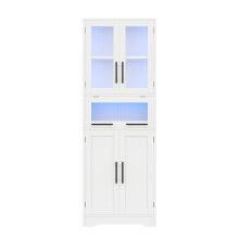 60x30x170 cm - armoire haute bain - LED app - portes vitrées - étagères réglables - style nordique minimaliste - blanc