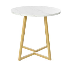 (White,Gold) Table ronde moderne avec plateau effet marbre et cadre en métal