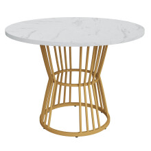 (White,Gold) Table de cuisine moderne avec plateau effet marbre et cadre en métal