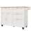 (White) Îlot de cuisine multifonction avec rangement extensible et chariot 1