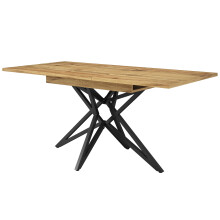 (Natural) Table à manger extensible, pieds étoile en métal, plateau effet bois ou marbre