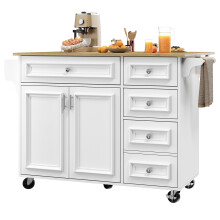 (White) ĂŽlot de cuisine avec chariot amovible et rangement
