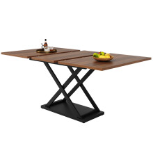 Table télescopique 120-16080 cm, gain de place, pieds croisés fer noir, cuisine/salon, noyer