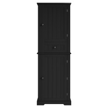 56x28x167,3 cm - armoire bain - anti-humidité - haut+bas+tiroir central - étagères réglables - poignées noires - noir