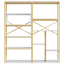 160x29,5x180 cm - étagère moderne - acier+MDF - structure stable - or+blanc - montage facile