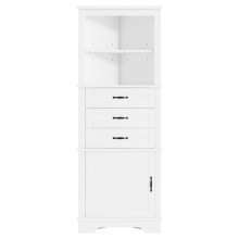 57,7x46x167,5 cm - armoire angle bain - 2 étagères ouvertes - 3 tiroirs+armoire - étagères réglables - poignées noires - blanc