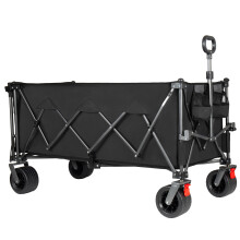 (Black) Chariot pliant avec hayon, grande capacité et roues tout-terrain extra larges