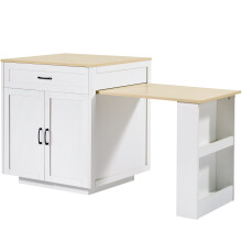 (White) Table haute extensible avec 2 tiroirs et compartiments de rangement