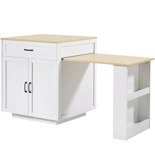 (White) Table haute extensible avec 2 tiroirs et compartiments de rangement