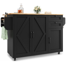 (Black) Îlot de cuisine multifonction avec buffet, chariot et étagères