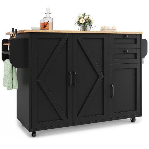 (Black) Îlot de cuisine multifonction avec buffet, chariot et étagères