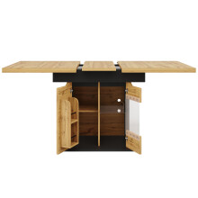 Table télescopique 110-140x80 cm, LED + rangement snack + portes armoire, cuisine/salon
