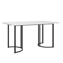 (White,Black) Table à manger moderne avec plateau effet marbre et pieds en métal réglables