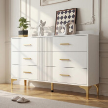 Commode 6 tiroirs blanche - salon chambre - rangement portes et tiroirs - 76x120x40 cm