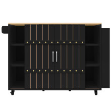 Placard cuisine sur roulettes, plan travail, bois, étagère épices + porte-serviettes, portes coulissantes, noir