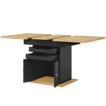 Table télescopique 110-140x80 cm, 2 tiroirs + meuble rangement, cuisine/salon