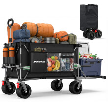 (Black,Grey) Chariot pliant avec hayon, grande capacité et roues tout-terrain extra larges