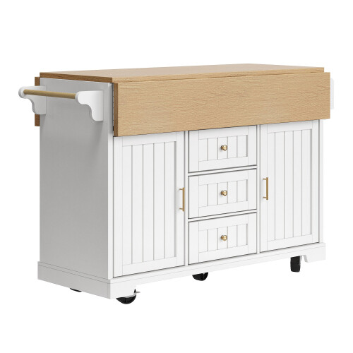 (White) Îlot de cuisine extensible avec 2 portes et 3 tiroirs