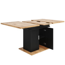 Table télescopique 140x70 cm, 3 niveaux rangement, naturel/noir, cuisine/salon