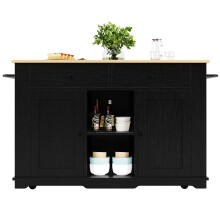 (Black) ĂŽlot de cuisine extensible avec 2 portes et 3 tiroirs