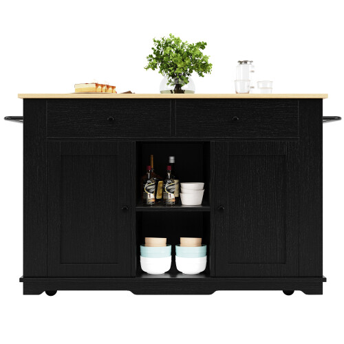 (Black) Îlot de cuisine extensible avec 2 portes et 3 tiroirs