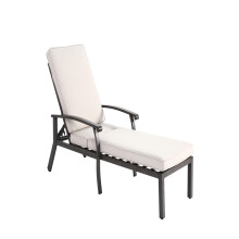 (Beige) Chaise longue en aluminium avec dossier réglable et coussin imperméable