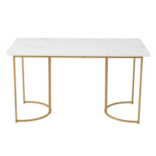 (White,Gold) Table à manger moderne avec plateau effet marbre et pieds en métal réglables