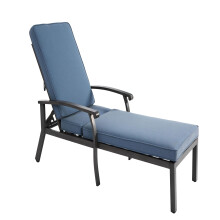 (Blue) Chaise longue en aluminium avec dossier réglable et coussin imperméable