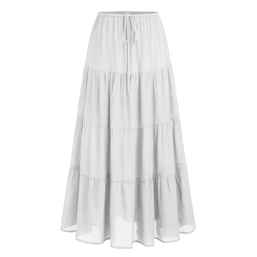 Damen-Maxiröcke, elastische A-Linie mit hoher Taille,-Weiß M 2