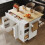 (White) Îlot de cuisine multifonction avec chariot, placard et espaces de rangement 6