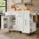(White) Îlot de cuisine multifonction avec chariot, placard et espaces de rangement 10