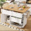(White) Îlot de cuisine multifonction avec rangement extensible et chariot 8