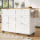 (White) Îlot de cuisine multifonction avec rangement extensible et chariot 2
