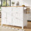 (White) Îlot de cuisine multifonction avec rangement extensible et chariot 11