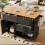 (Black) Îlot de cuisine multifonction avec rangement extensible et chariot 11