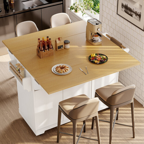 (White) Îlot de cuisine extensible avec 2 portes et 3 tiroirs 1