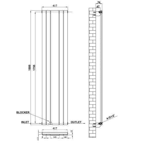 AICA (Anthracite, 1800x417mm) Vertical Mirror Radiator 2