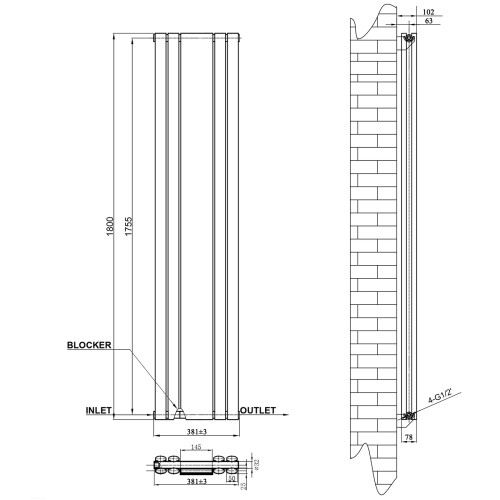 AICA (Anthracite, 1800x381mm) Vertical Mirror Radiator 2
