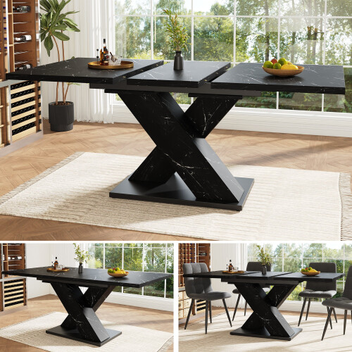 Table salle à manger extensible bois 120-160 cm, 6 pers, noir 2