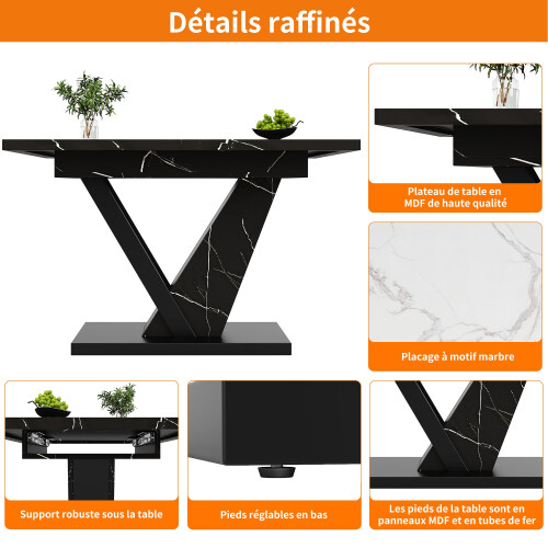 (Black) Table à manger extensible avec plateau effet bois 2