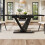 (Black) Table à manger extensible avec plateau effet bois 4
