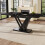 (Black) Table à manger extensible avec plateau effet bois 6