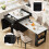 (Black) Table haute extensible avec 2 tiroirs et compartiments de rangement 4