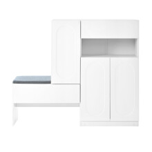 (White) Meuble à chaussures avec portes, étagères réglables et banc rembourré