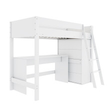 Lit mezzanine enfant 90x200 cm - lit multifonction - échelle - bureau - armoire - combinable - bois massif - blanc
