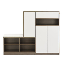 (White) Banc avec rangement, étagères réglables et siège rembourré