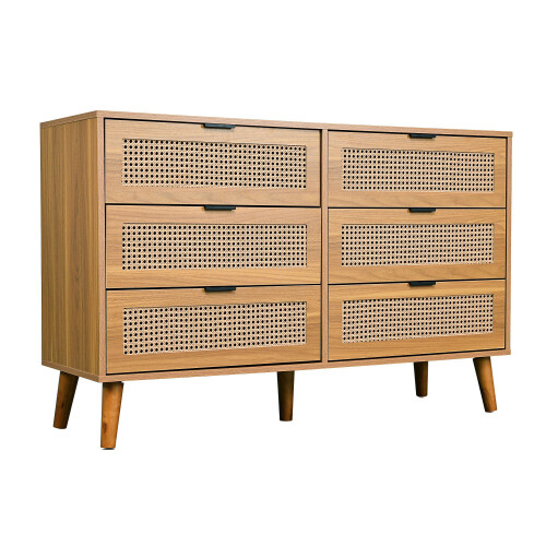 (Walnut) Commode avec 6 tiroirs et poignées métal pour rangement