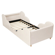 (Beige) Lit avec barrière de sécurité, veilleuse, USB et rangement sans matelas