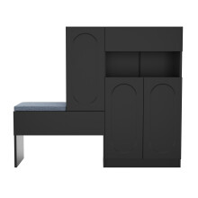 (Black) Meuble à chaussures avec portes, étagères réglables et banc rembourré