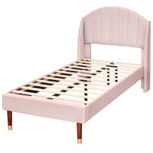 (Pink, 90 x 200cm) Lit rembourré avec sommier à lattes et montage facile sans matelas